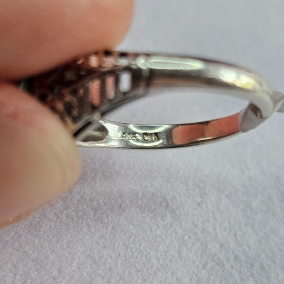 Antique-Style 925 Filigree Sz 7 Ring Emerald Green Stone Intricate Tiny Diamond - Picture 4 of 9